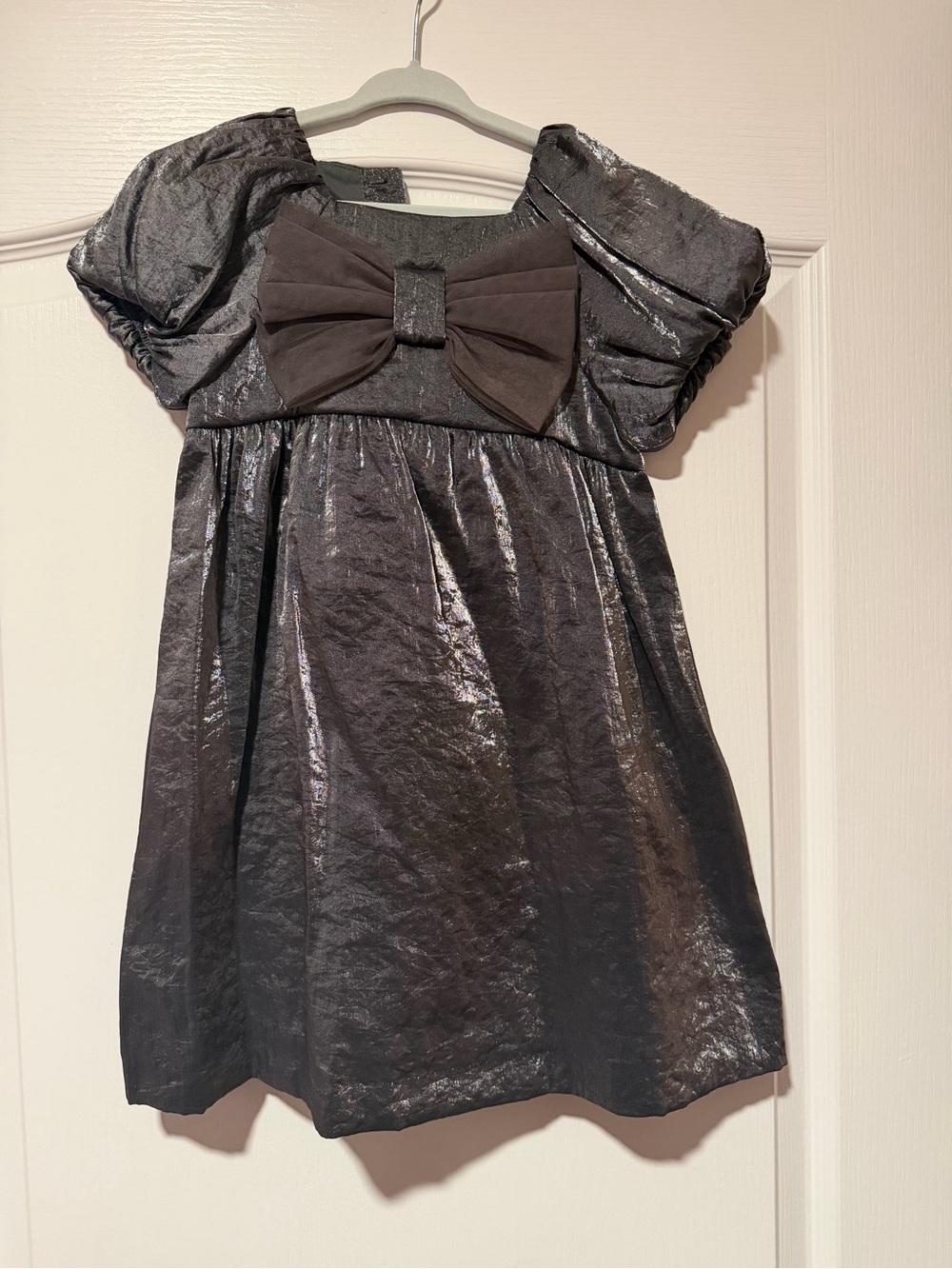 Zara Shimmery Black Girls' Party Dress with Bow Accent